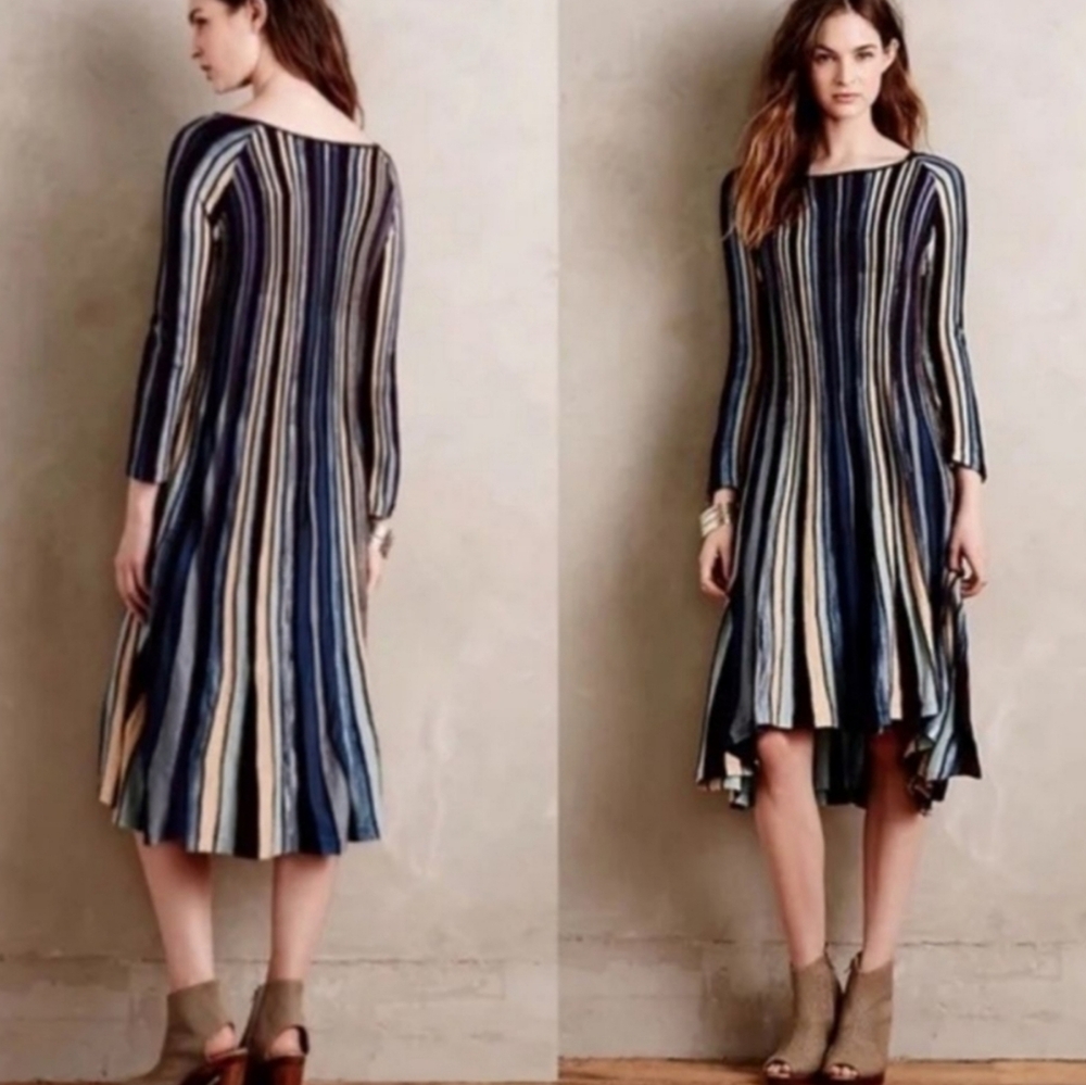 Moth Anthropologie Boho Artsy Striped High Low Hem Knit Casual Bohemian Dress XS